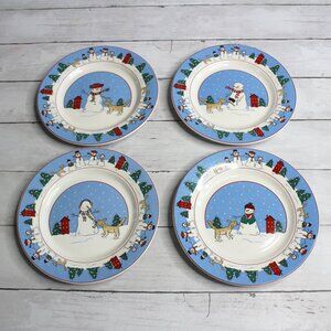 Canterbury Potteries Stoneware Snack Salad Plates Winter Holiday Snowmen